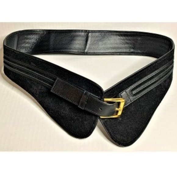 Black Leather and Suede Belt - Picture 2 of 6